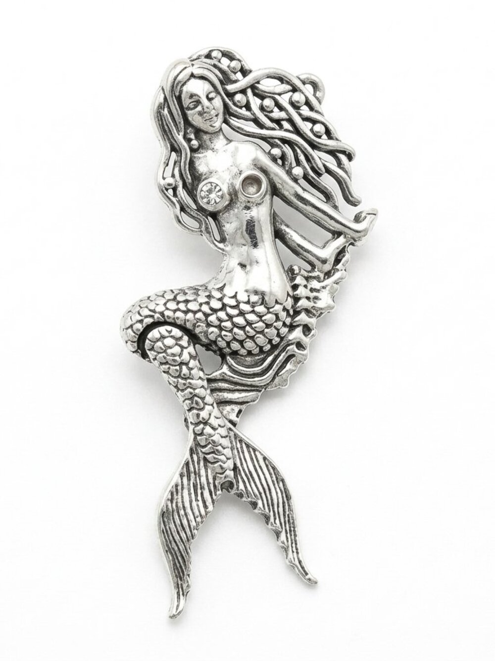 Silver Handcrafted Solid 925 Sterling Mermaid Brooch